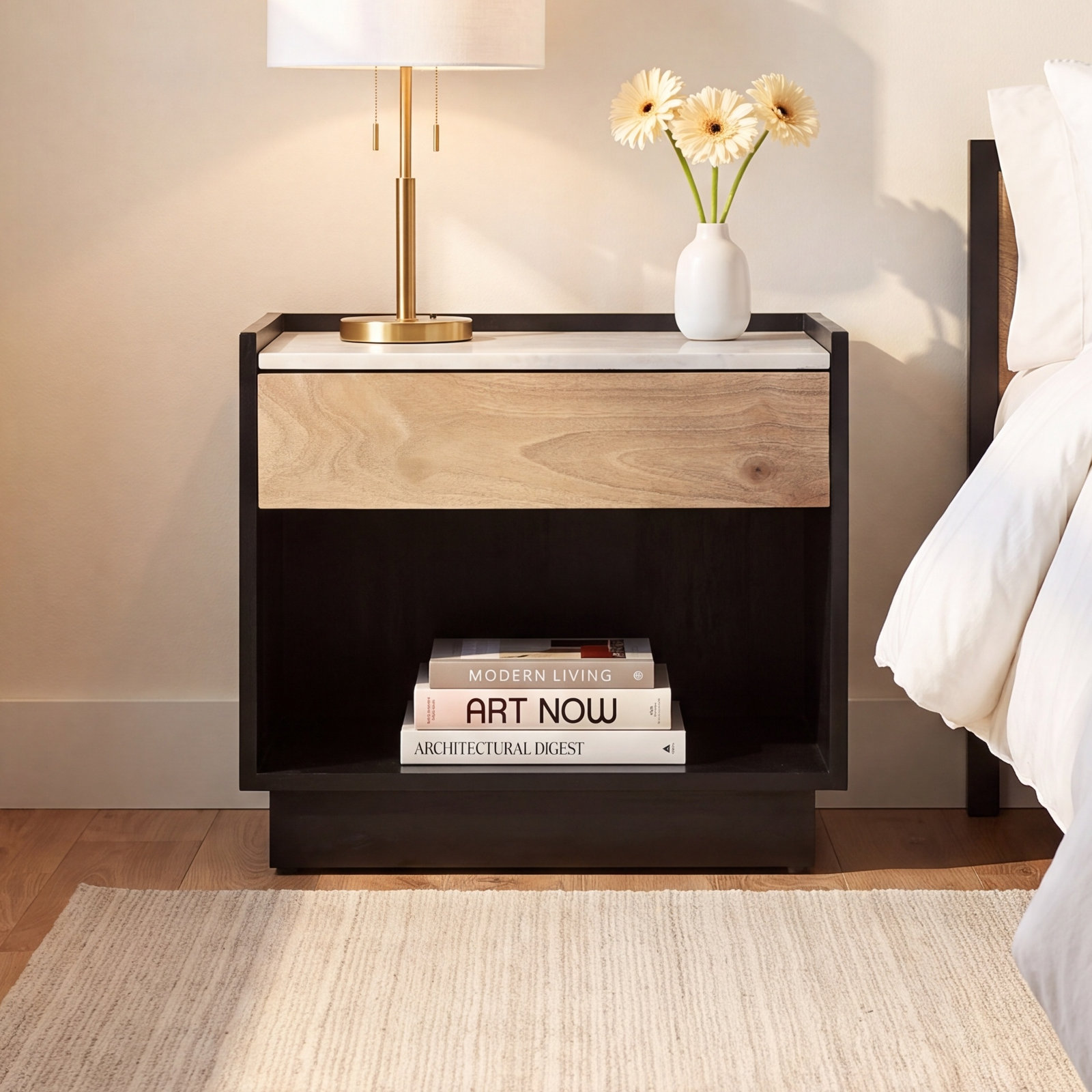 1-Drawer Ribbed Mango Nightstand