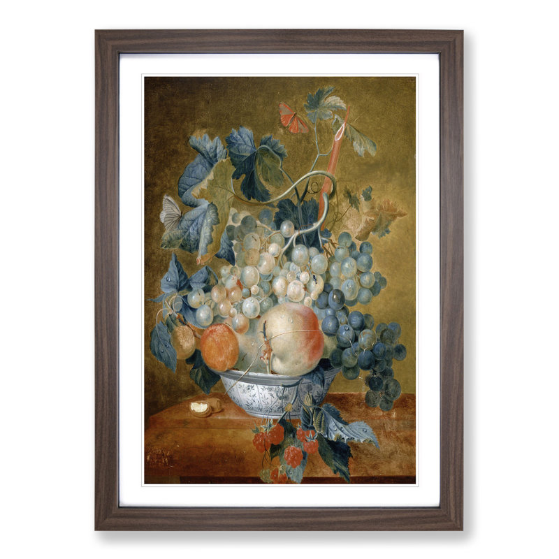 Still Life with Flowers and Fruit Vol.3 by Jan Van Huysum - Picture Frame Painting, 65cm H x 48cm W x 2cm D, Walnut