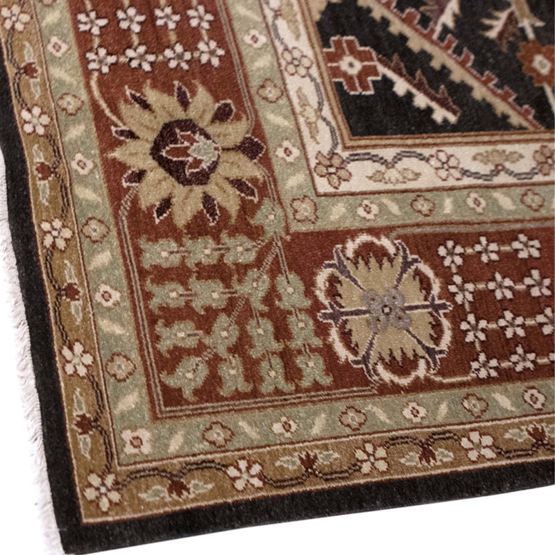 Tapis brun et rouille de haute qualité noué à la main