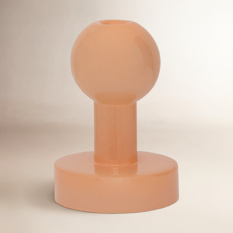 Glass Tabletop Candlestick, Pink, 5.75" H x 4.45" W x 4.45" D