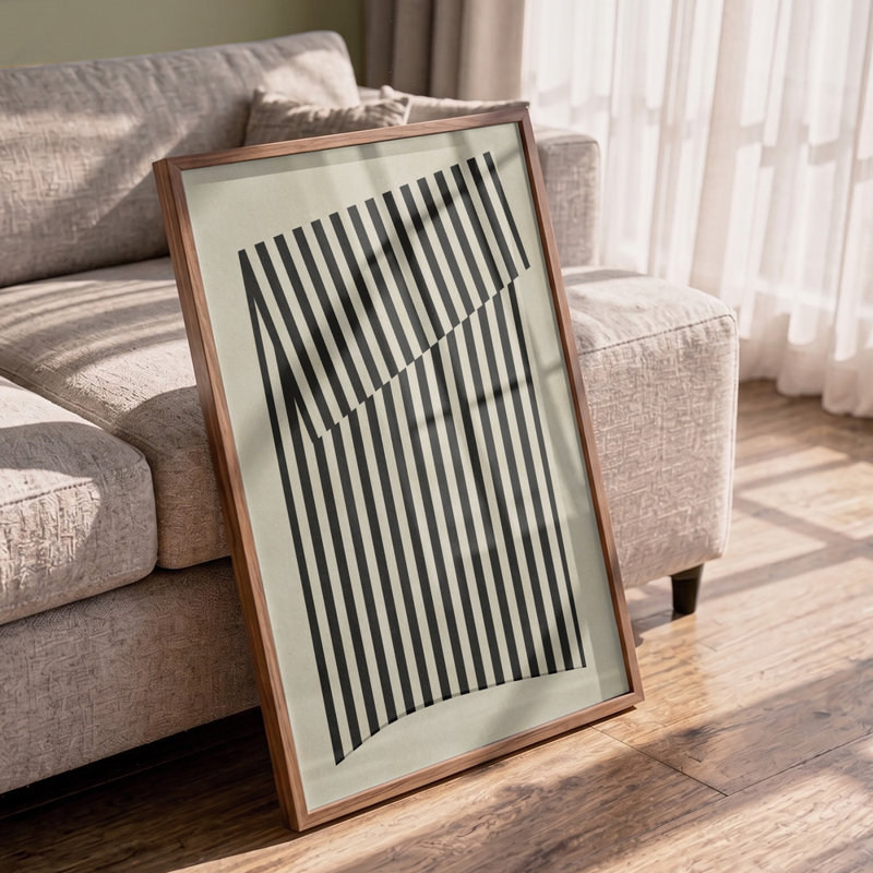 Abstract Striped Design Print, 40 × 60, Matted Framed Print, Black