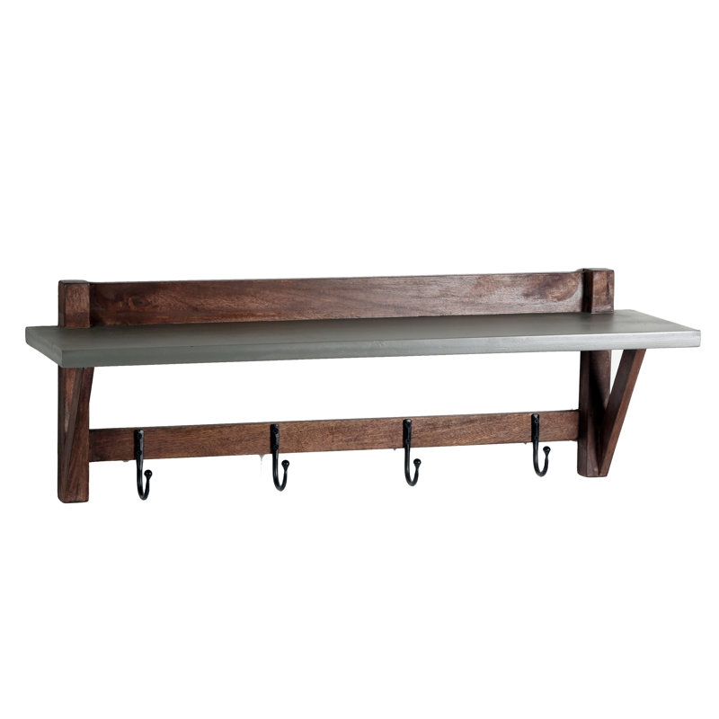 Brookside 40" Wide Industrial Modern Beach House Wooden Metal Wall Mounted Coat Rack With Storage