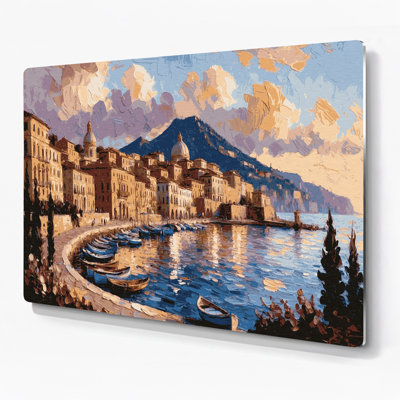 Art mural en métal beige avec villes de Naples en Italie