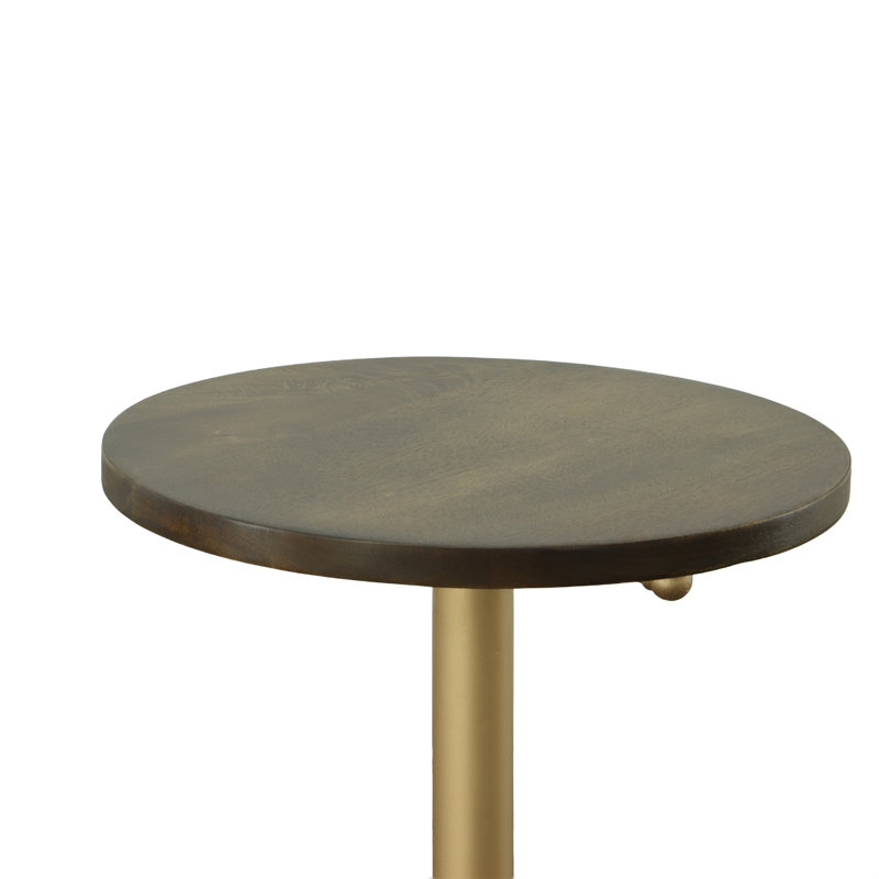 Elegant Brown 22" Round Side Table with Adjustable Height, Elm