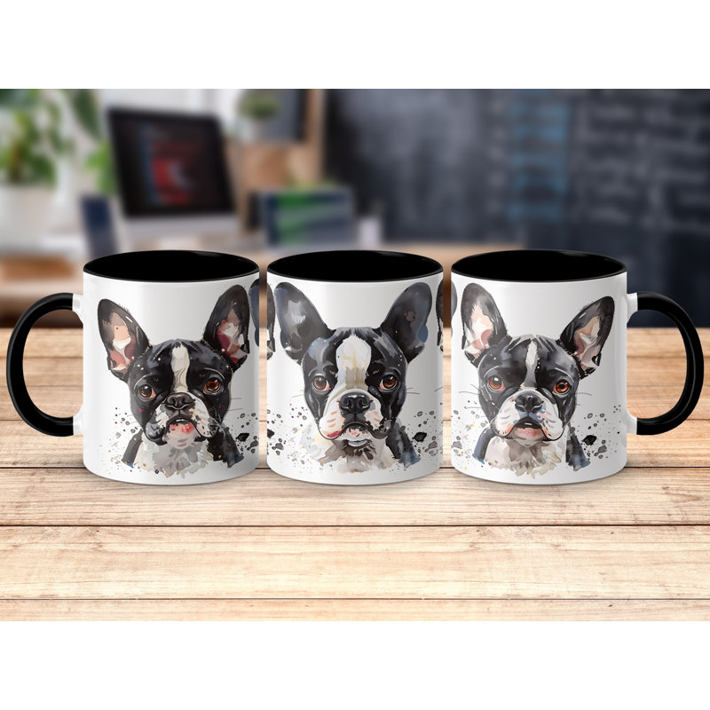 11oz Watercolour Boston Terrier Design Coffee Mug, 2, Black