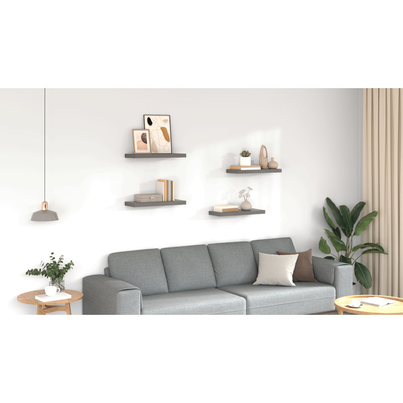 Ensemble de 4 tablettes murales pour cadres photo, H 1,5 po x l 23,6 po x P 9,3 po, Gris à haute brillance, 4