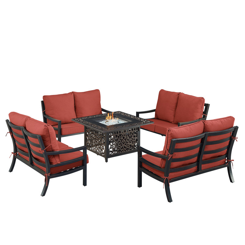 Ensemble de conversation d'extérieur 8 personnes avec coussins Deshala, Rouge