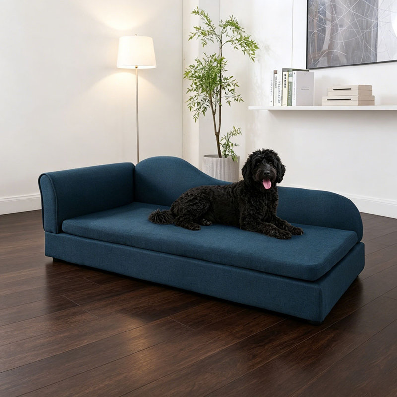 Canapé surdimensionné pour animaux de compagnie pour chiens de taille moyenne / grande - Dossier moderne à vagues irrégulières, accoudoir simple, tissu en lin respirant de qualité supérieure, coussin moelleux et pieds en plastique bas