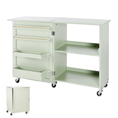 Table de machine à coudre pliante polyvalente avec plateaux de rangement, roues, serrure magnétique et conception compacte pour l'artisanat à la maison (BUREAU NON FAUTEUIL)