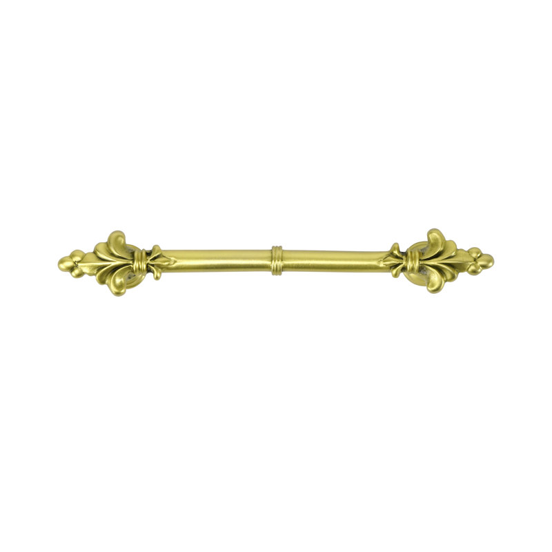 Charlemagne classic 4 inch center to center pull with small fleur de lys on ends  in finish Florentine Gold, Brushed Brass