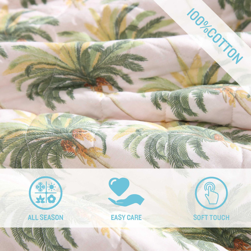 Quilt, Twin Quilt + 1 Standard Sham, Green Floral