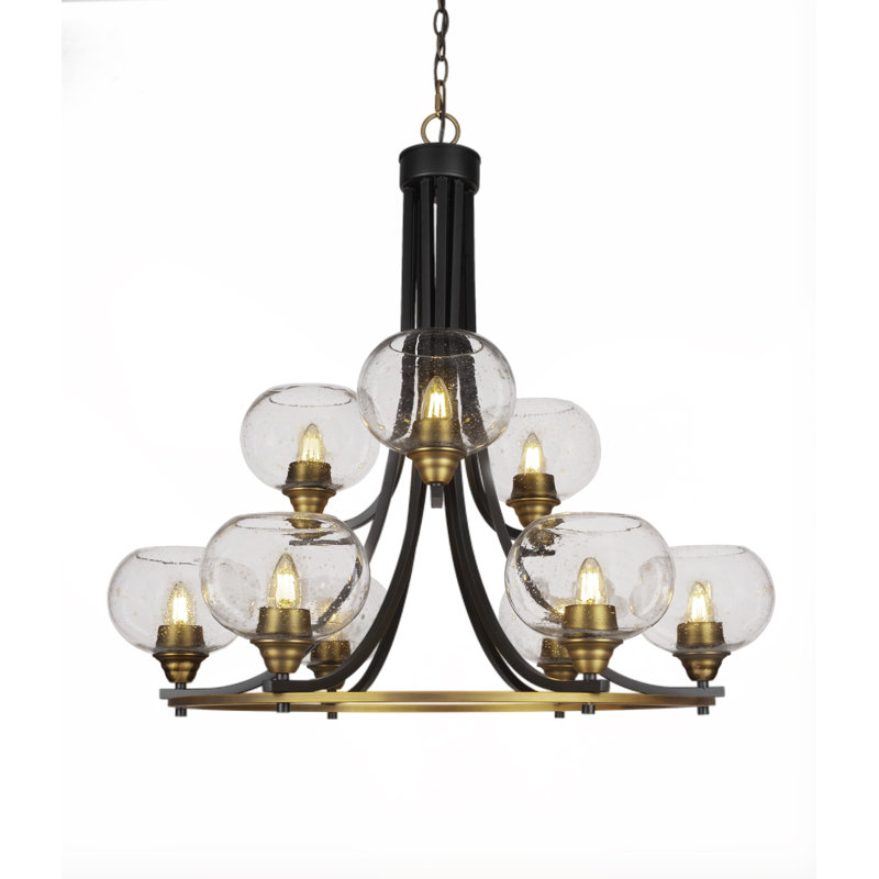 Lustre 9 lumières, H 29,75 po x l 28,5 po x P 28,5 po, Nickel brossé, Transparent