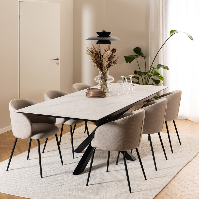 Harrisonburg Extendable Metal Base Dining Table, White, 76cm H x 100cm W x 240cm L