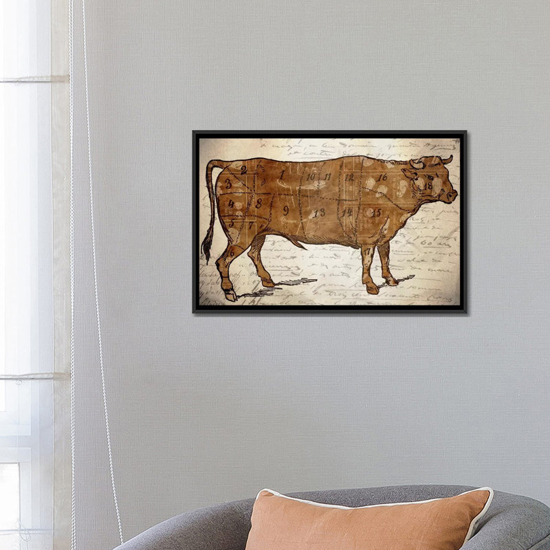 "Le Boeuf III" par Ginger, impression sur toile, H 18 po x l 26 po x P 1,5 po, Toile avec cadre noir, Pas de tapis