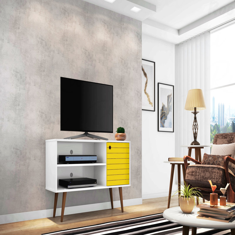 Meuble télé, blanc et jaune, Jaune / Blanc
