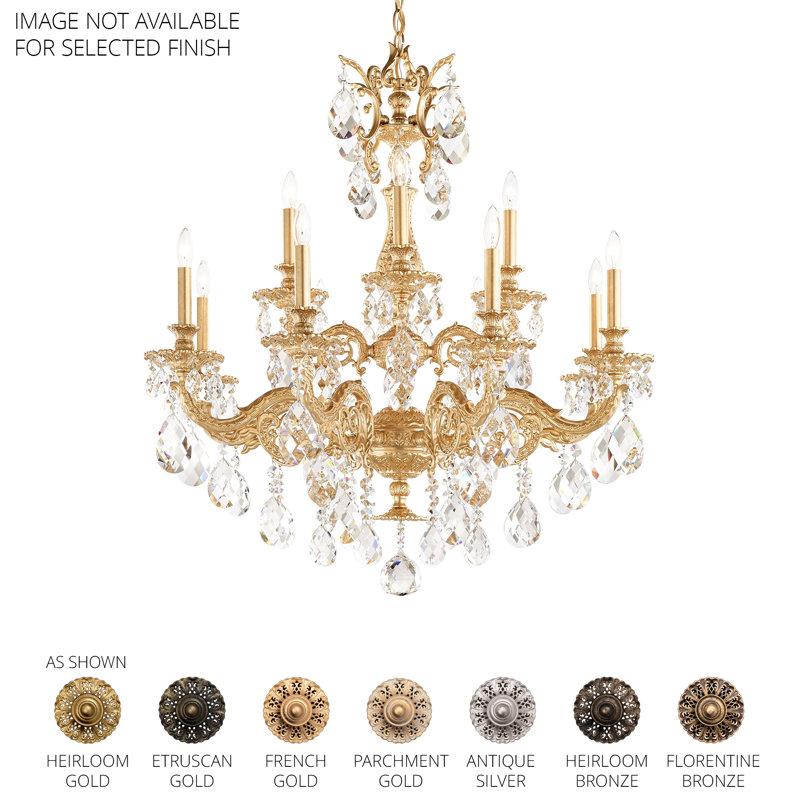 Milano 12 Light 32.5in x 33.5in Two-Tier Chandelier in Heirloom Bronze with Clear Heritage Handcut Crystals, Chinese (K9)
