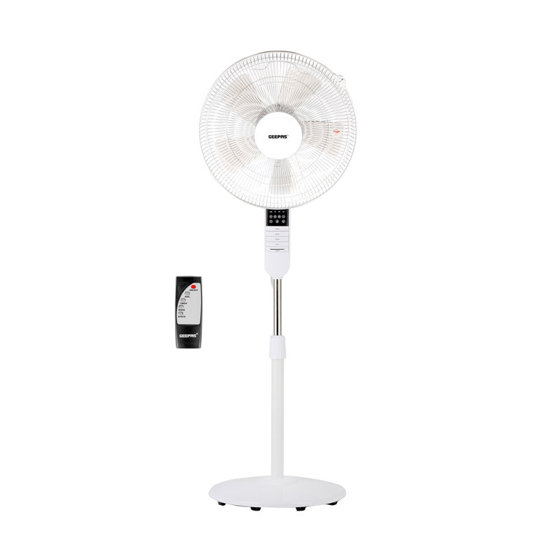 GEEPAS 16’’ Pedestal Fan with Remote Control, White, White