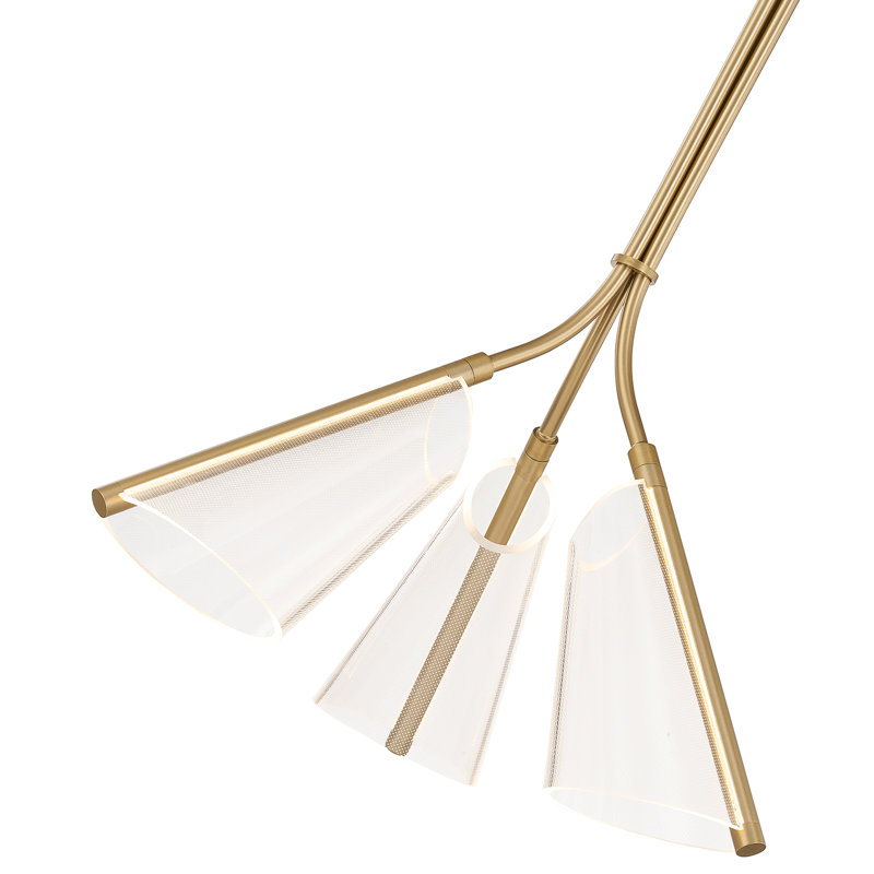 Mulberry 3 - Light LED Pendant, Brushed Gold/Light Guide