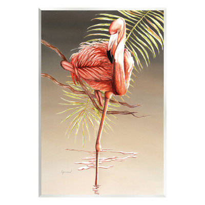 Flamingo Balancing with Leaf Wall Plaque Art by Christine Reichow