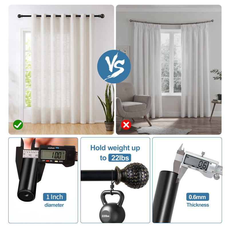 Tringle à rideaux simple ajustable Dijana, 48 po - L 84 po, Doré brulé
