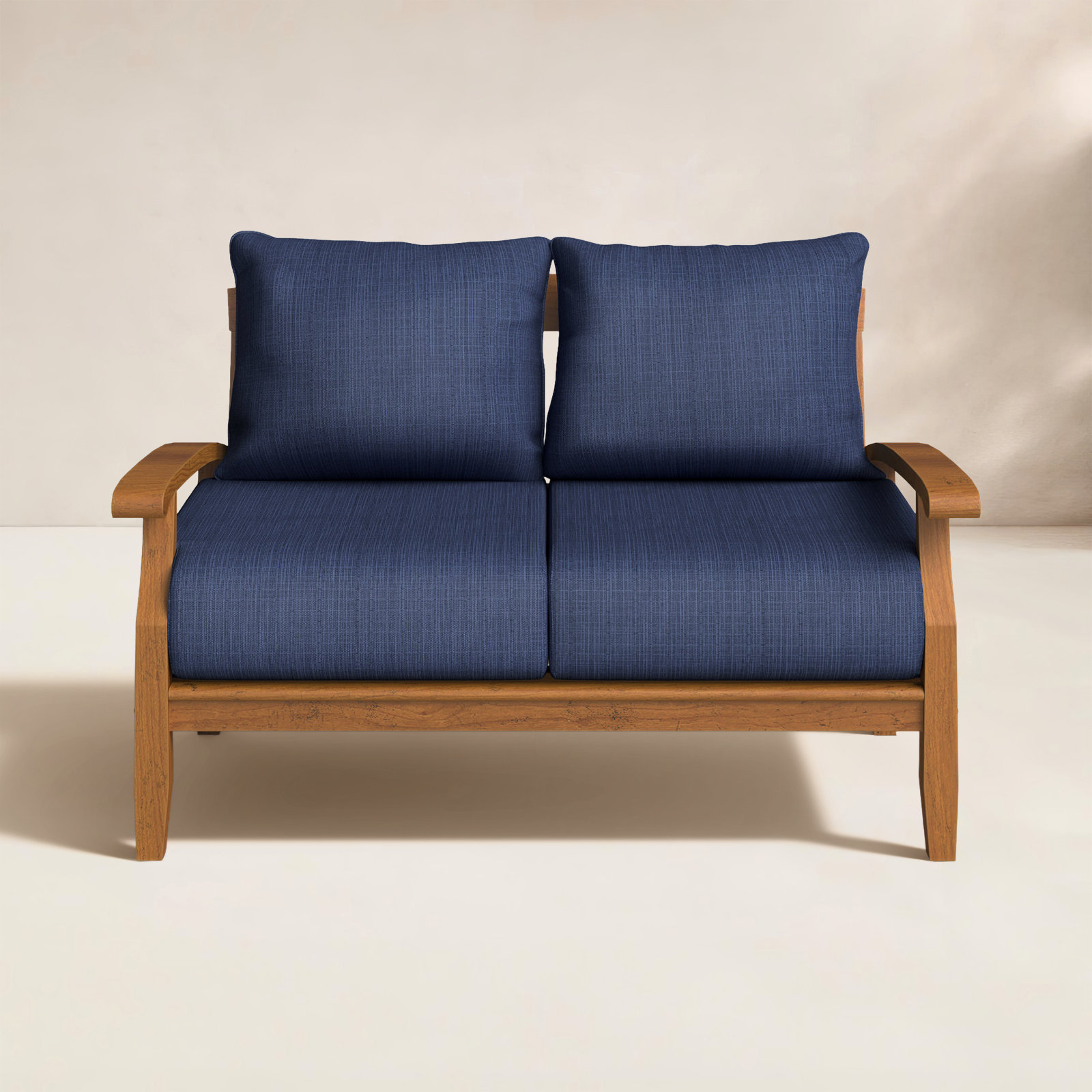Summerton 54" Teak Patio Loveseat, Navy Performance Olefin, Natural