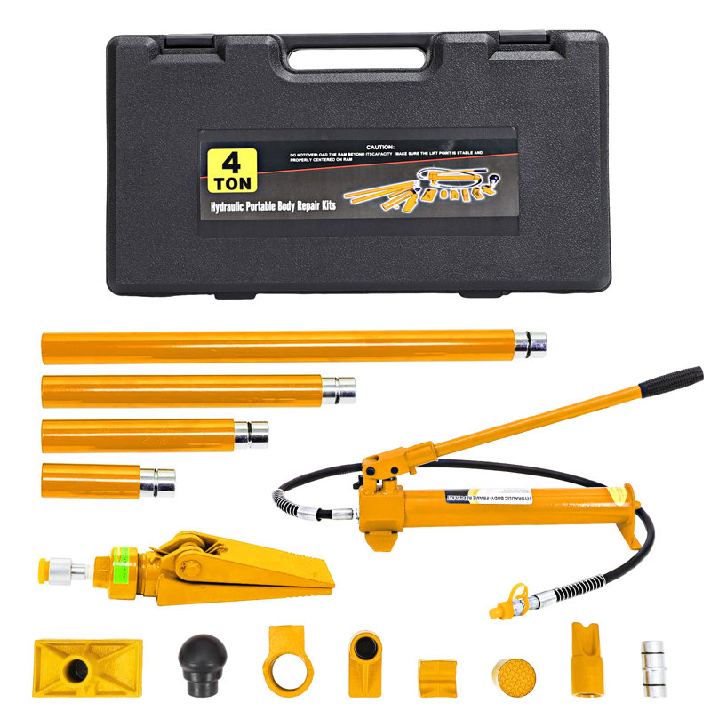 4 Ton Hydraulic Jack Kit with Pump, Ram and Oil Hose, Portable Porta Power Set with Storage Case for Automotive or Farm Use