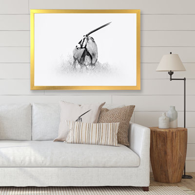 Gemsbok africain en noir et blanc - reproduction de dessin sur toile
