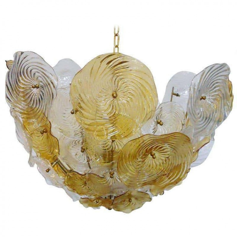 Lustre à disques en spirale Alan Mizrahi, Bronze brillant, Fumée, 36" Diameter x 26” Height