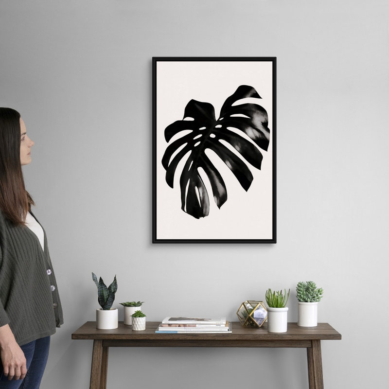 «Black Leaf», art mural sur toile, H 32 po x l 22 po, Toile avec cadre noir