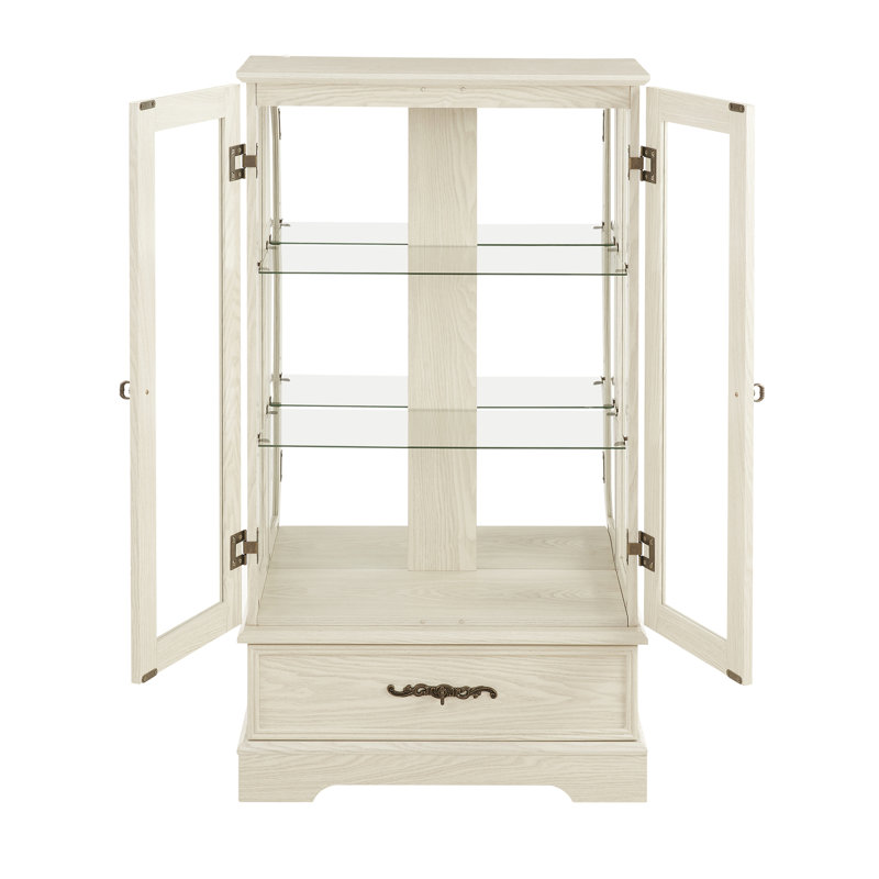 Vitrine lumineuse en verre avec tablettes réglables - Vitrine élégante à 2 portes et tiroir intégré, ampoule incluse - fini blanc