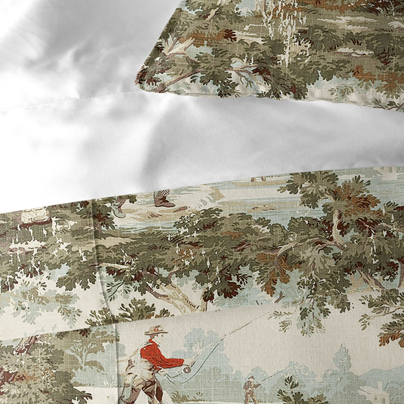 Greenwood Ivory/Red Linen Duvet Cover Set, California King Duvet + 2 King Shams