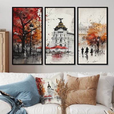 Ensemble de salon Vibrant Madrid Streets In Autumn II - Art mural Madrid
