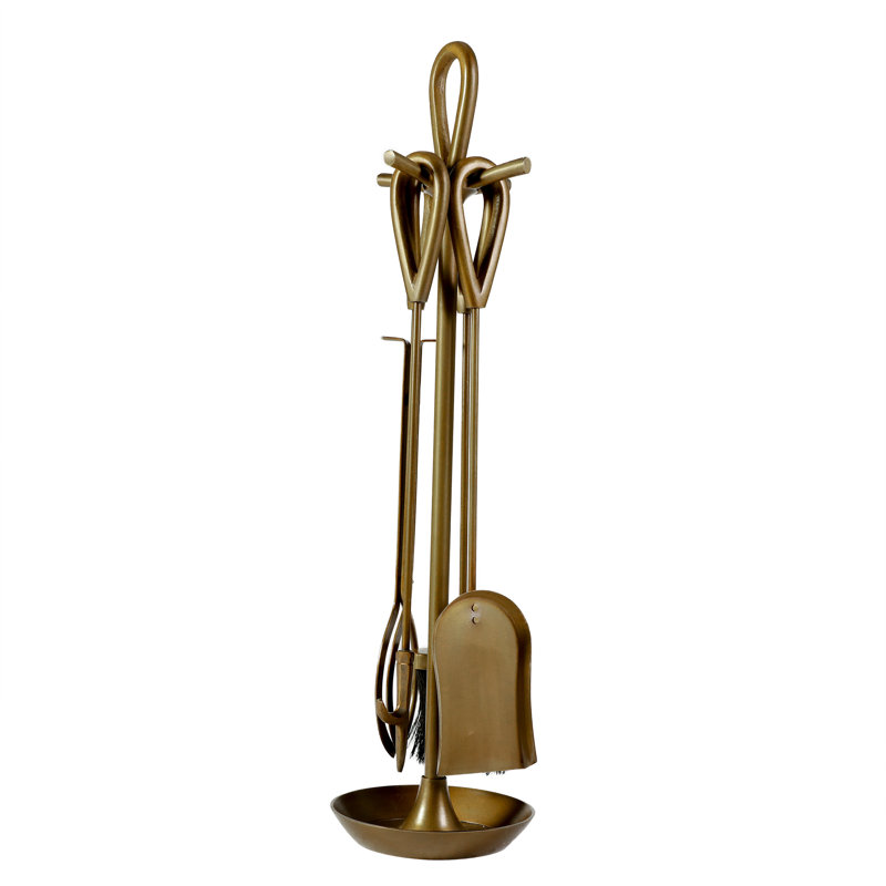 Akmaral Iron Fireplace Tool Set, Brass Antique