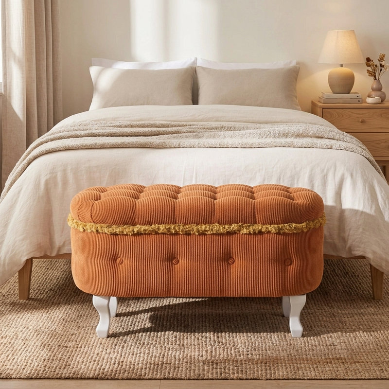 Repose-pieds avec rangement et frange, Orange