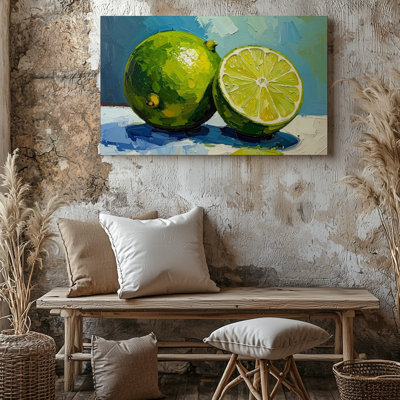 Canvas Bold Lime Duo Canvasstylized Citrus With Summer Vibes Wall Art Ready To Hang Gallery Wrapped Home Decor Modern Design Premium Quality