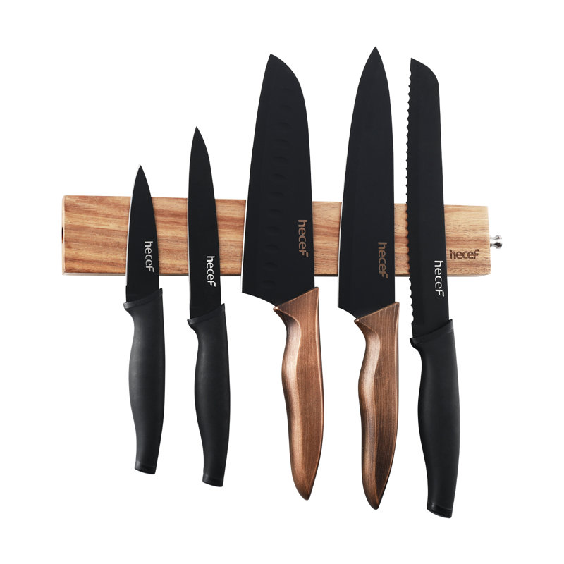 Porte-couteaux magnétique Hecef 12 po pour mur, barre à couteaux en bois d'acacia, aimant plaqué nickel puissant, support de support de rangement de cuisine