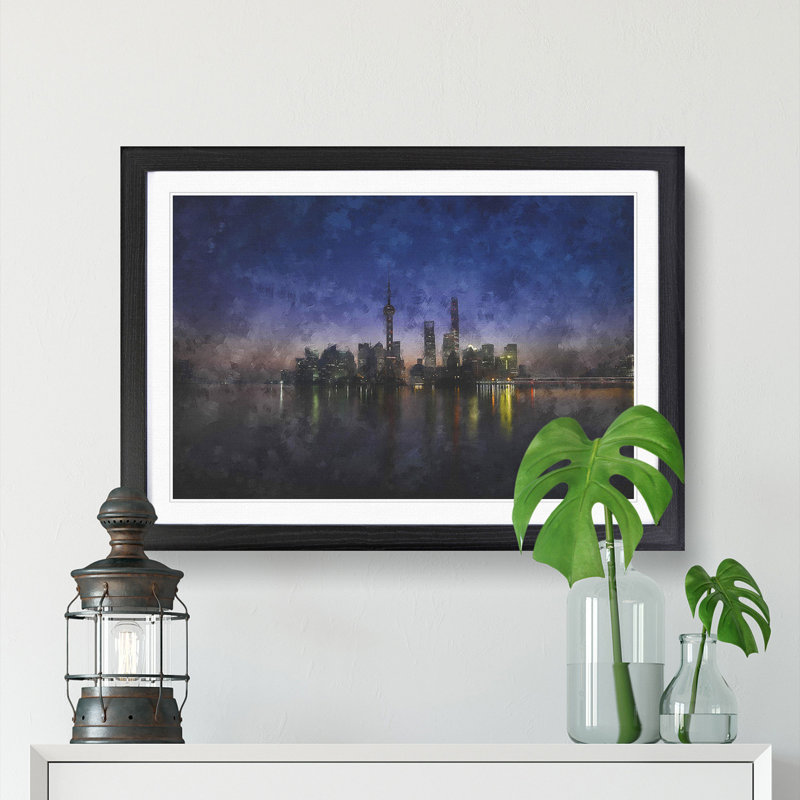 Evening Reflections of Shanghai - Picture Frame Graphic Art Print, Black Framed, 45cm H x 63cm W x 2cm D
