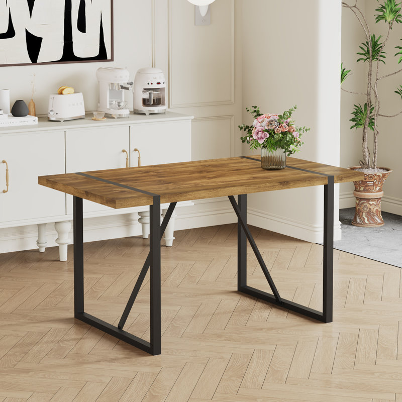 5-Piece Modern industrial Rectangular Wood Dining Set with Upholstered Chairs, 5 Pieces: Table, 4 Chairs, Dark Gray