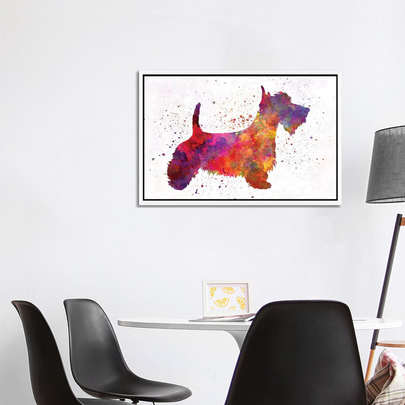 Scottish Terrier In Watercolor by Paul Rommer - Floater Frame Gallery-Wrapped Canvas Giclée on Canvas, White