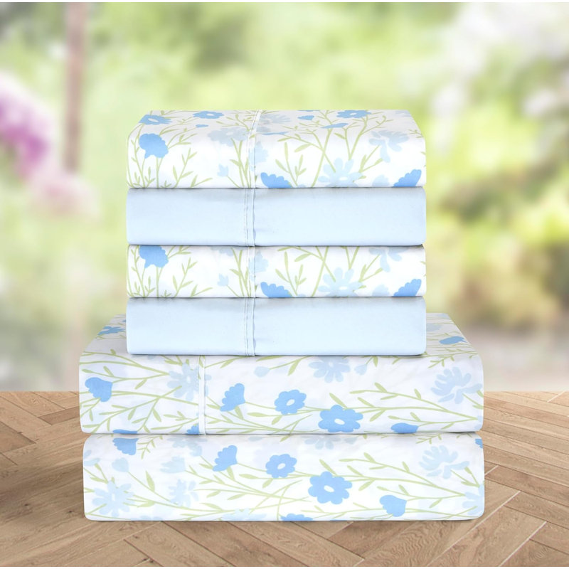Polyester Floral Sheet Set, Twin XL Sheet Set + 1 Fitted Sheet + 2 Pillowcases