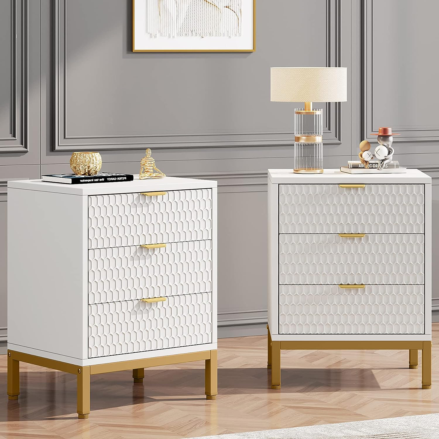 White and gold nightstand deals set of 2