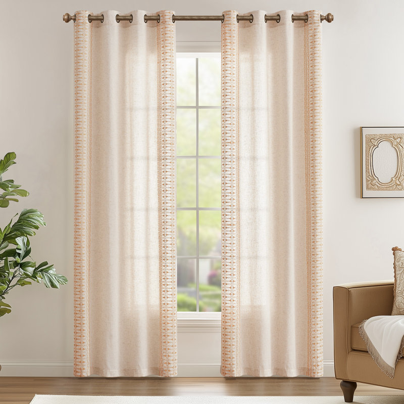 Kidist Linen Semi-Sheer Curtain Pair, 50" W x 84" L, Ivory/Beige
