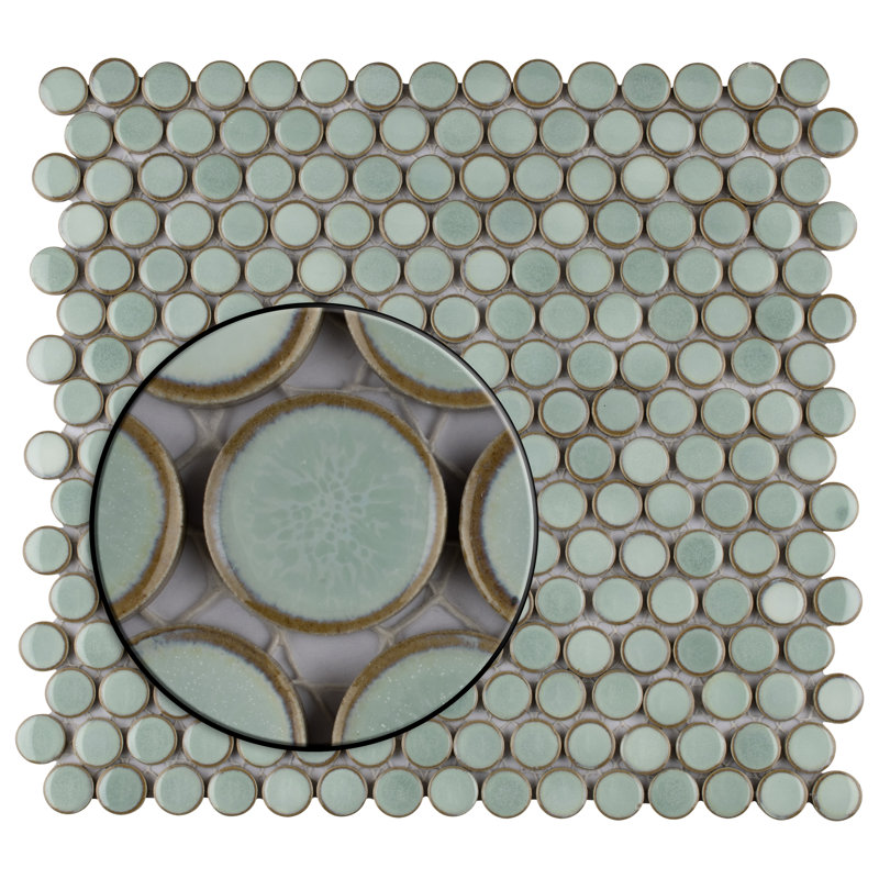 Hudson Penny Round 0.8" x 0.8" Porcelain Penny Round Mosaic Wall & Floor Tile, Mint Green