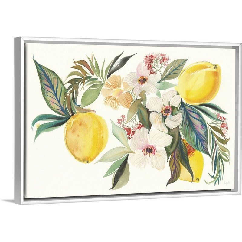 Reproduction d’art sur toile, "Citrus Summer I" par Kristy Rice, Cadre flottant blanc, H 26 po x l 38 po x P 1,75 po