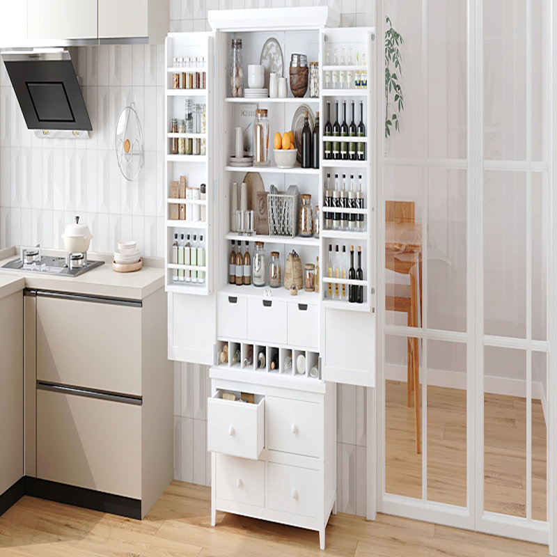 Grand garde-manger autoportant avec 8 tablettes de porte et 7 tiroirs pour la salle à manger - Blanc