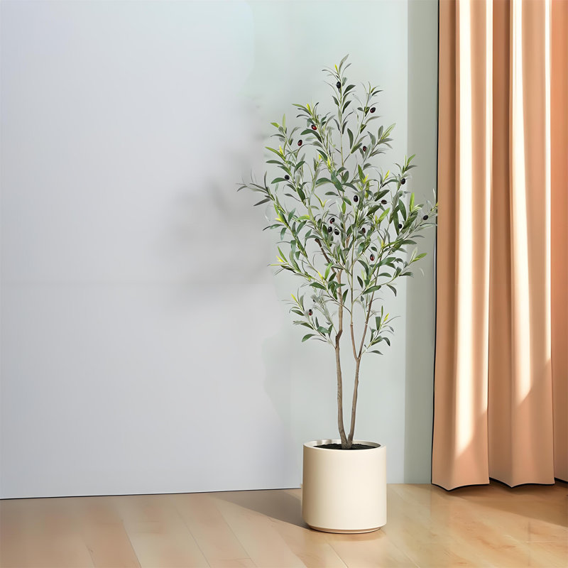 Faux olivier en pot blanc Adcock, H 60 po x l 9,45 po x P 9,45 po
