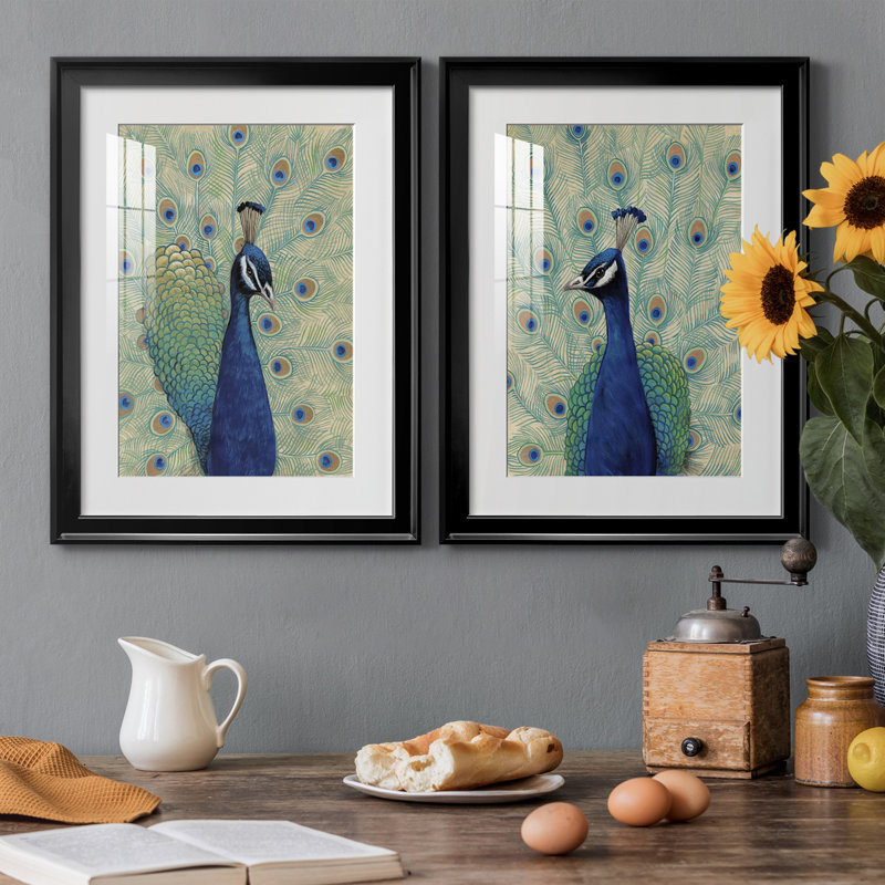 «Blue Peacock I», reproduction encadrée de qualité supérieure - prête à être accrochée, Cadre noir