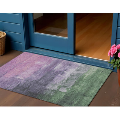 Tapis d'extérieur lavable et lilas abstrait 3 pi x 5 pi lavande