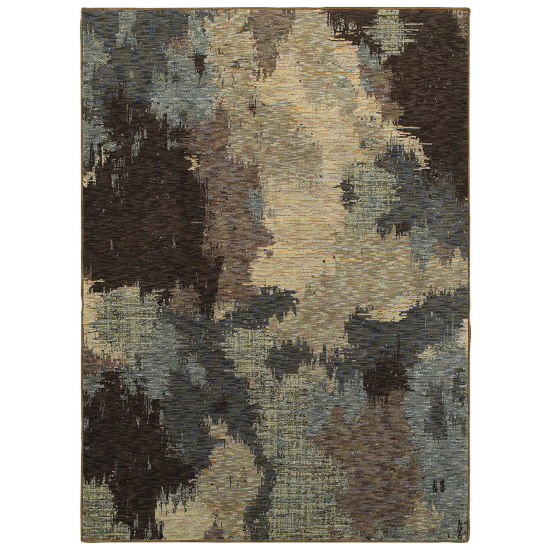 Tapis bleu/brun tissé à la machine Knox, Rectangle 10 pi x 13 pi 2 po