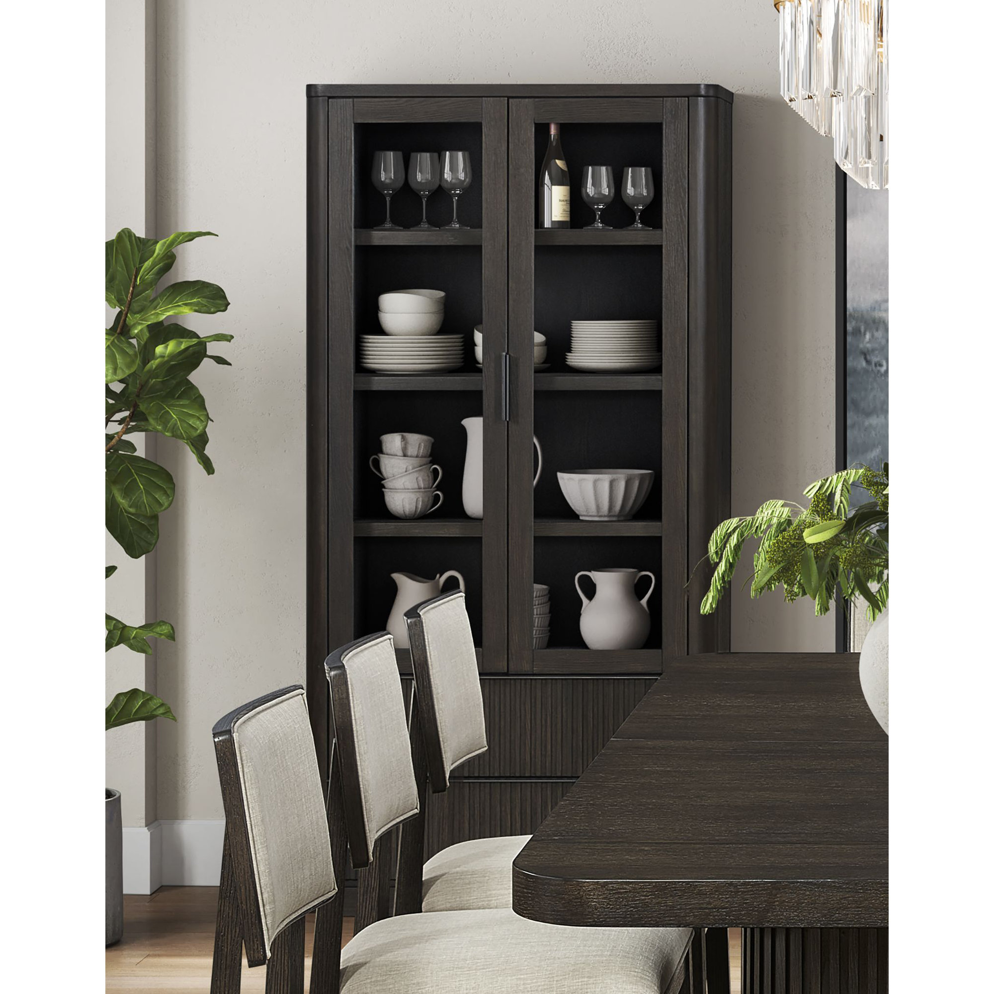 Whimbrel Contemporary Style, Wood Dining Display Cabinet, Dining Storage Cabinet, Fully Assembled, Dark Chocolate